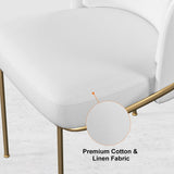 Linenic Modern Dining Chair Modern Cotton&Linen Upholstered Side Chair in Gold White