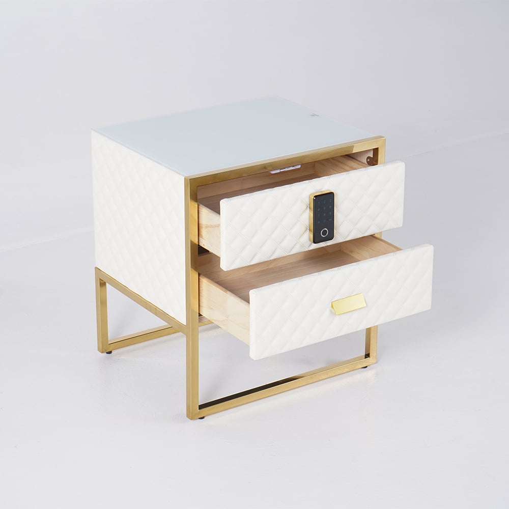 2 Drawers Bedroom Nightstand with Electronic Lock Stainless Steel Base White