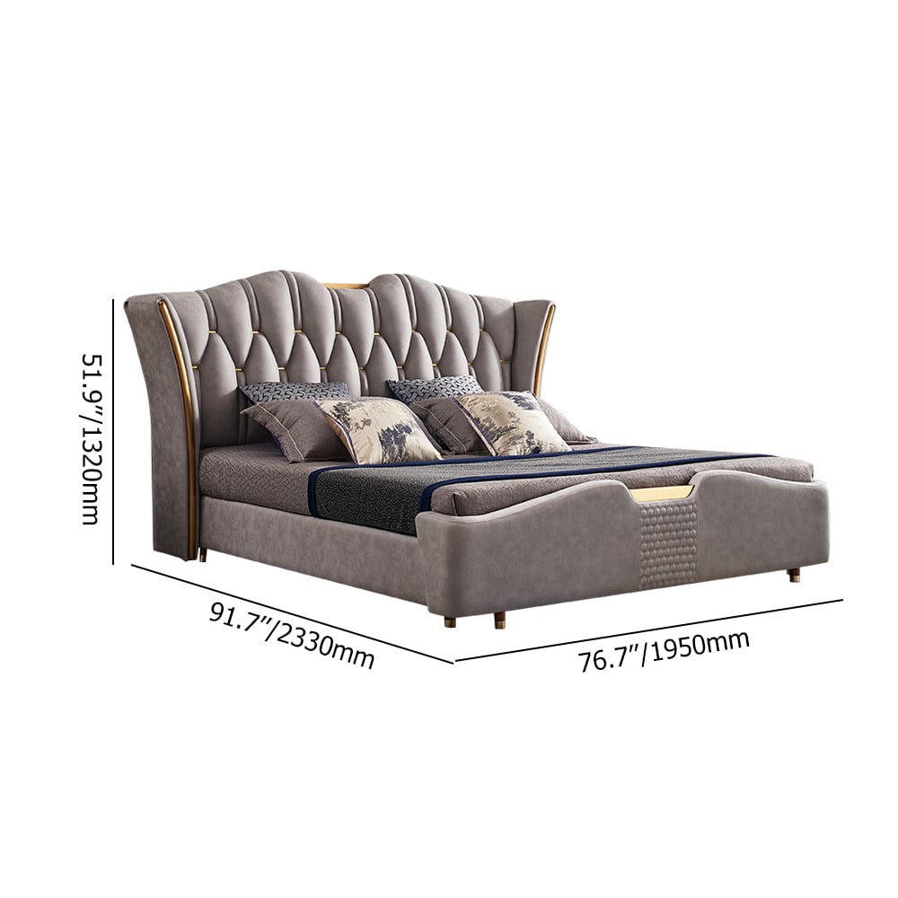 Modern Upholstered Tufted Bed with Wingback Headboard Light Gray