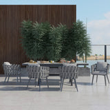 7 Pieces Aluminum Outdoor Dining Set with Extendable Marble Top Table and Woven Armchair Gray