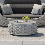 Tatta Sintered Stone-top Round Coffee Table with Textilene Rope Woven Base Gray