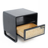 Minimalist Black Nightstand Rattan Woven Bedside Table with 1 Drawer Black