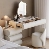 Humply White Modern Makeup Vanity Set With Small Mirrored Vanity Desk And Chair Off-White