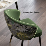 Upholstered Velvet Dining Chair Curved Back Modern Arm Chair Green