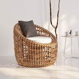 Austen Rattan Outdoor Barrel Chair Nest Shape Sidechair with Cushion in Brown Brown