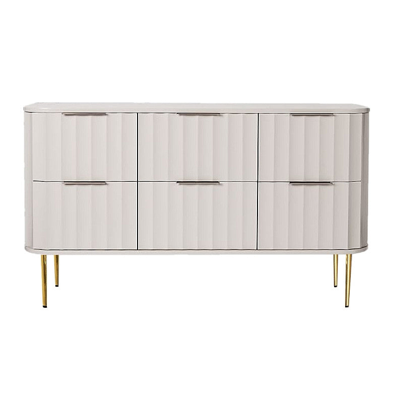 Nature-Inspired Horizontal Dresser Cabinet – 6 Drawer Bedside Storage with Gold Finish Gold & White