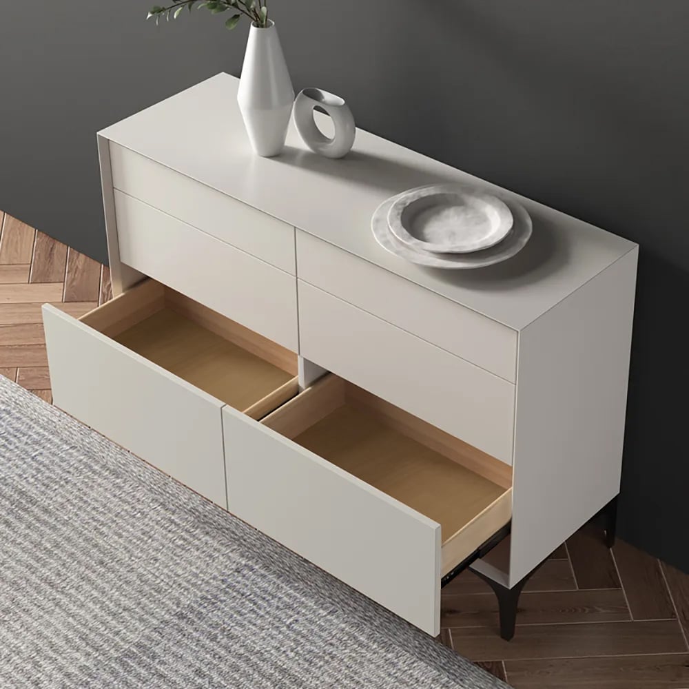 Minimalist Bedroom Dresser – 6 Drawer Horizontal Bedside Storage Off White