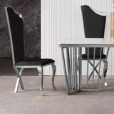 Modern Upholstered Dining Chairs Set of 2 High Back Side Chair Stainless Steel Legs Black & Silver