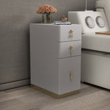 3-Drawer Modern Nightstand Narrow Bedside Table with Faux Leather Upholstery Gray