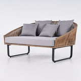 63" Rattan Outdoor Daybed with Gray Cushion Pillow Aluminum Frame Khaki