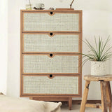 Carled Mid Century Modern Natural 3 Drawers Chest Rattan Woven 27.6"W x 15.7"D x 39.4"H