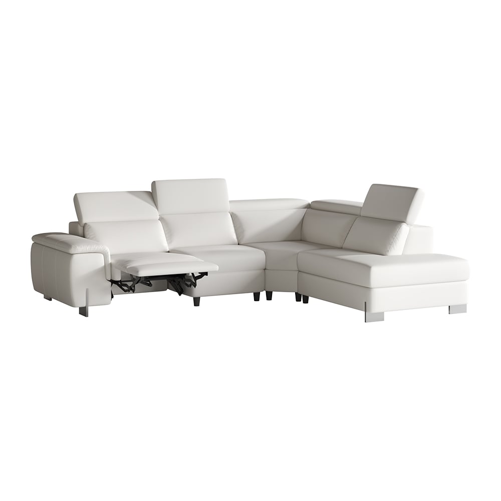 White Faux Leather Power Reclining Sectional Sofa Adjustable Headrest L-Shaped Warm White