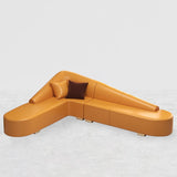 Modern L-Shaped Corner Sectional Sofa for Living Room Faux Leather Upholstery Orange