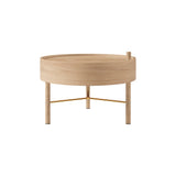 Modern Round Wood Rotating Tray Coffee Table with Storage & Metal Legs Natural