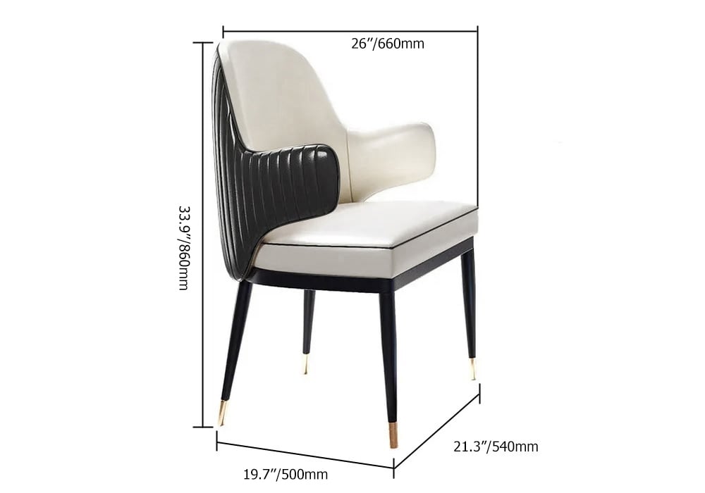 Black & Beige Mid-Century Upholstered PU Leather Dining Chair (Set of 2) Black & Gold