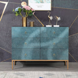 Blue-Green Dresser with Deep Drawers – 6 Drawer Horizontal Bedside Storage Cabinet Green