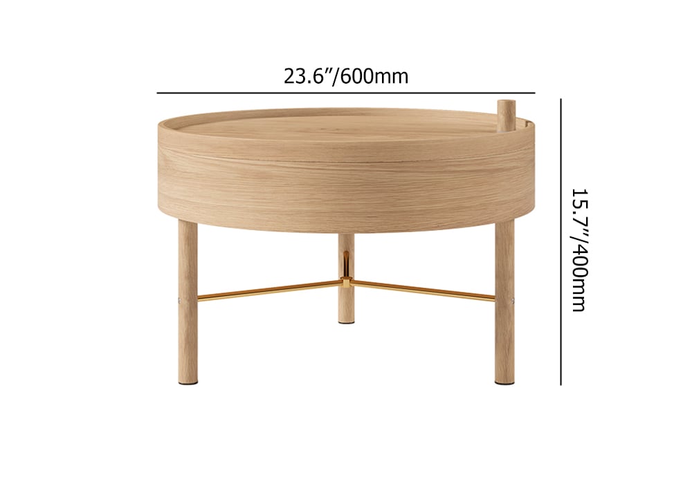 Modern Round Wood Rotating Tray Coffee Table with Storage & Metal Legs Natural