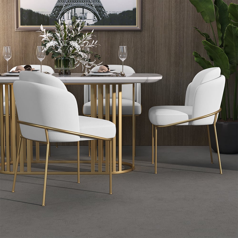 Linenic Modern Dining Chair Modern Cotton&Linen Upholstered Side Chair in Gold White