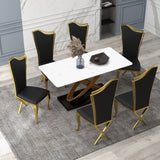 Modern Upholstered Dining Chairs Set of 2 High Back Side Chair Stainless Steel Legs Black & Gold