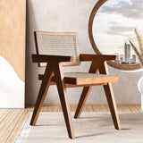 Natural Japandi Rattan Dining Chair with Solid Wood Frame Walnut