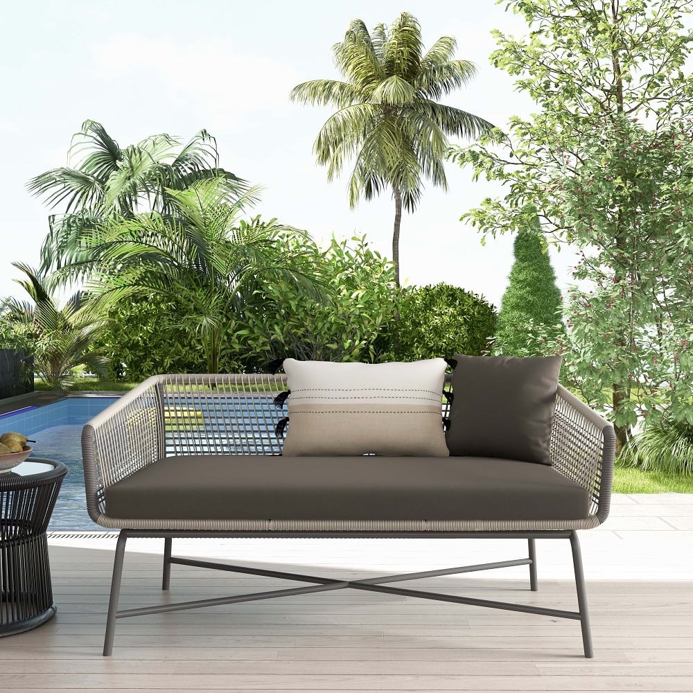 Outdoor PE Rattan Loveseat with Cushion Pillows Included Patio Sofa Metal Legs Multi