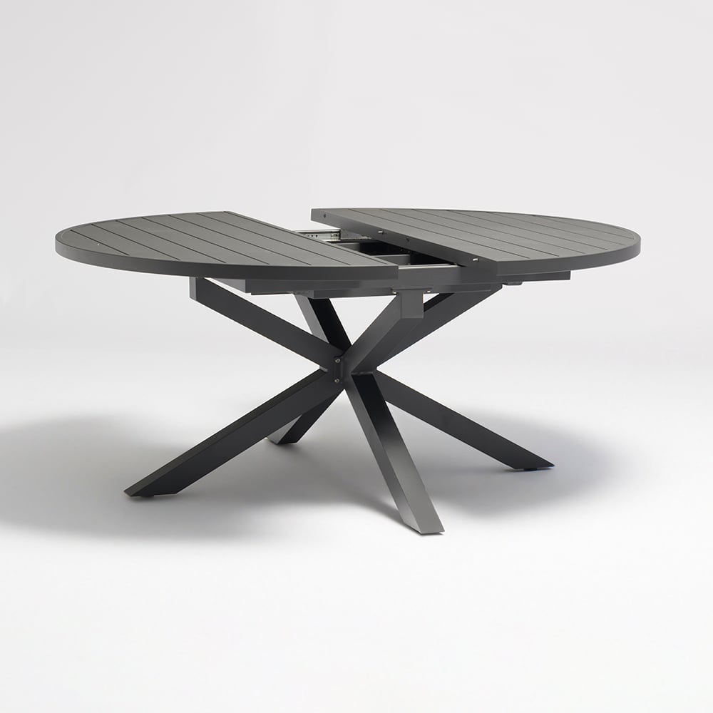 Outdoor Extendable Round Trestle Dining Table with Aluminum Frame in Black Black