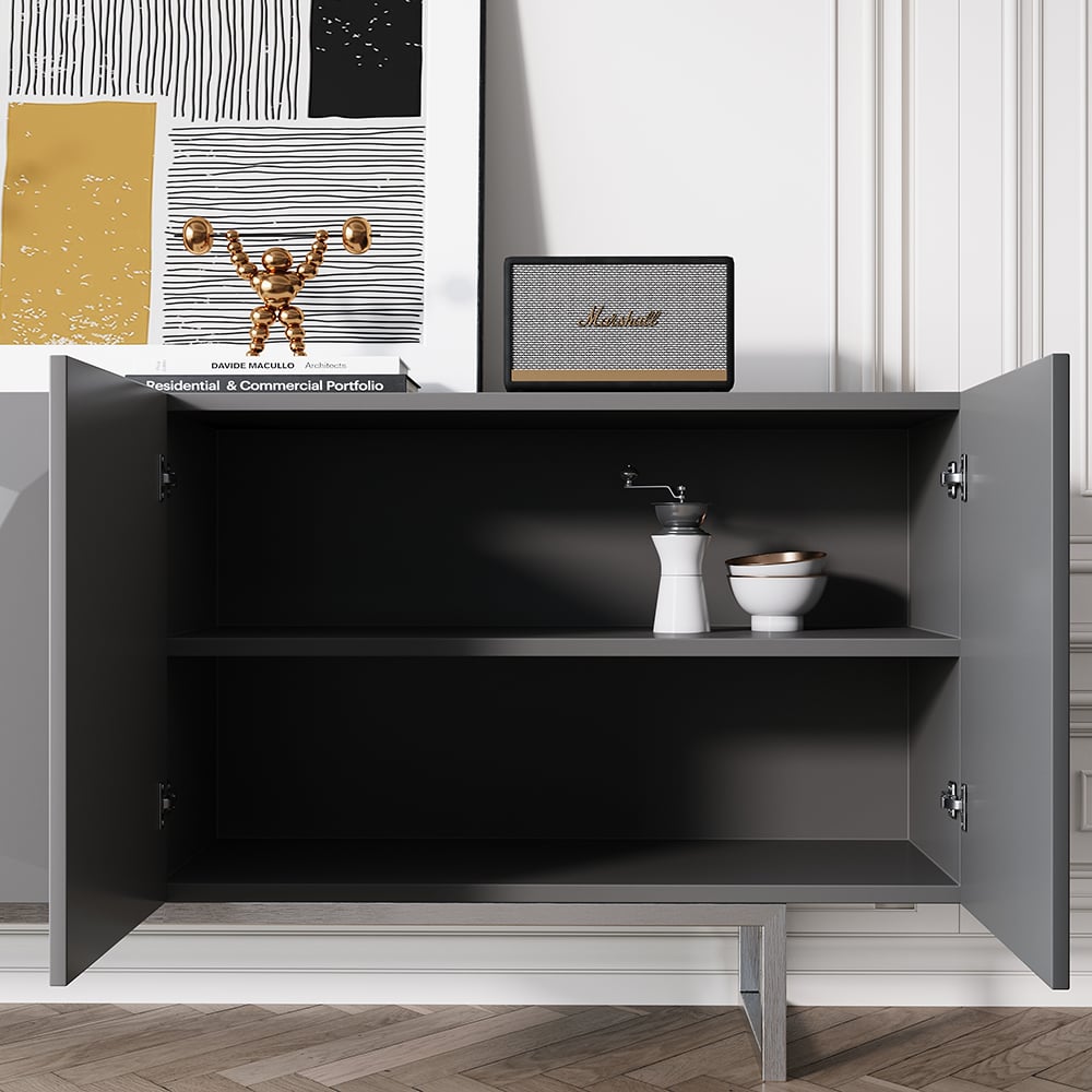 Modern Buffet Sideboard Kitchen Cabinet with 4 Doors Adjustable Shelves Gray