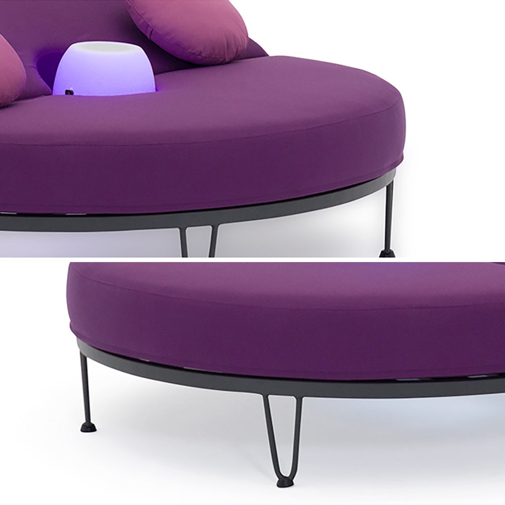 Patio Daybed Round Outdoor Daybed Convertible with Bluetooth Speaker LED and Pillow Purple