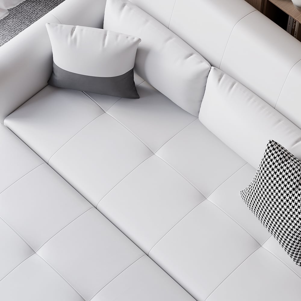 Power Reclining Sleeper Sofa Bed Convertible White Leath-Aire Tufted Upholstered US Plug
