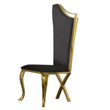 Modern Upholstered Dining Chairs Set of 2 High Back Side Chair Stainless Steel Legs Black & Gold