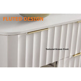 Nature-Inspired Horizontal Dresser Cabinet – 6 Drawer Bedside Storage with Gold Finish Gold & White