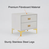 Modern Nightstand 2-Drawer Bedside Table in Gold Finish White