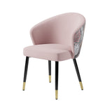 Upholstered Velvet Dining Chair Curved Back Modern Arm Chair Pink