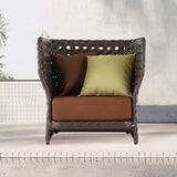 All-Weather Patio Club Chair Rattan Outdoor Club Chair with Cushion & Pillow Brown