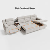 White Power Reclining Sectional Sofa Pull Out Bed Cup Holder & Speaker & Storage White