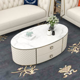 Orand White Oval Sintered Stone Top Coffee Table with 2 Drawers White