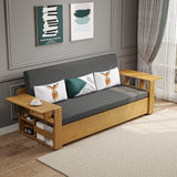 Gray & Brown Full Sleeper Sofa Cotton & Linen Convertible Sofa Bed with Storage Gray