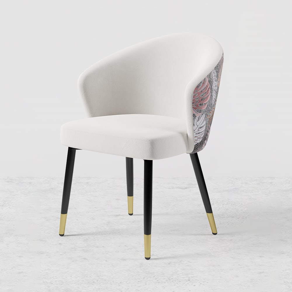 Upholstered Velvet Dining Chair Curved Back Modern Arm Chair White