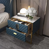 2 Drawers Bedroom Nightstand with Electronic Lock Stainless Steel Base Blue