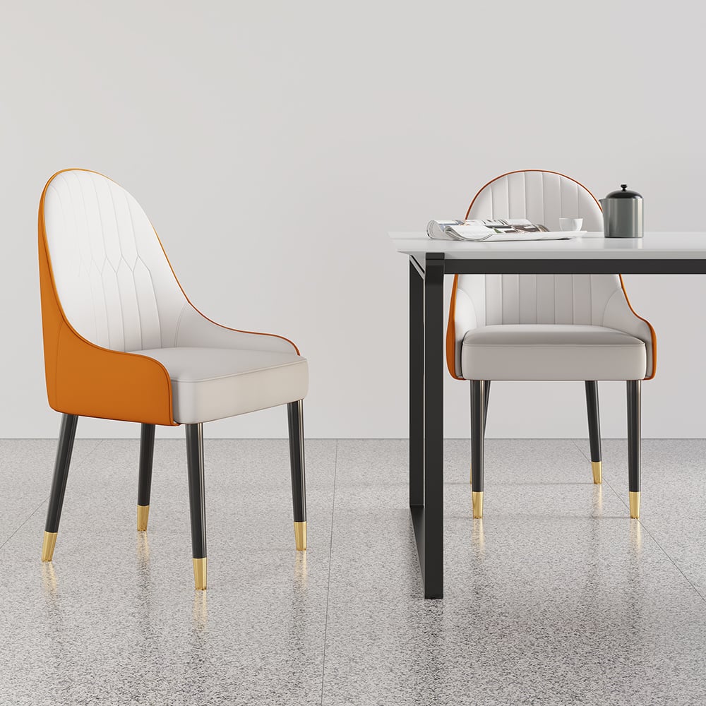 Modern PU Leather (Set of 2) Dining Chairs with Metal Legs White & Orange