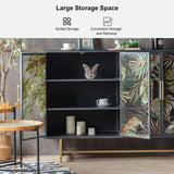 Modern Sideboard Buffet Colored Drawing Surface Tempered Glass Doors 70.9"W x 15"D x 37.4"H