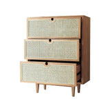 Carled Mid Century Modern Natural 3 Drawers Chest Rattan Woven 27.6"W x 15.7"D x 35.4"H