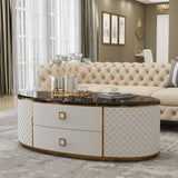 Orand White Oval Sintered Stone Top Coffee Table with 2 Drawers White & Black