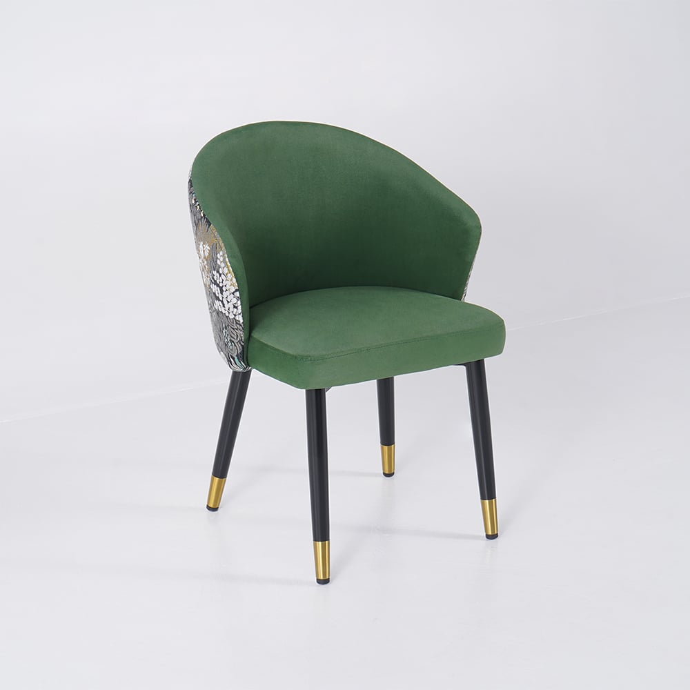 Upholstered Velvet Dining Chair Curved Back Modern Arm Chair Green