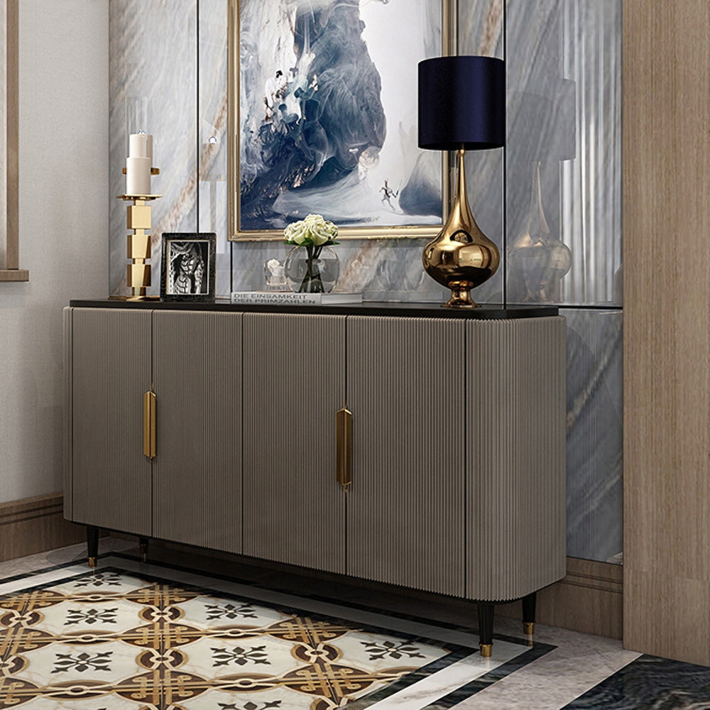 Modern Sideboard Buffet Black Kitchen Cabinet with 4 Doors in Gold Gray