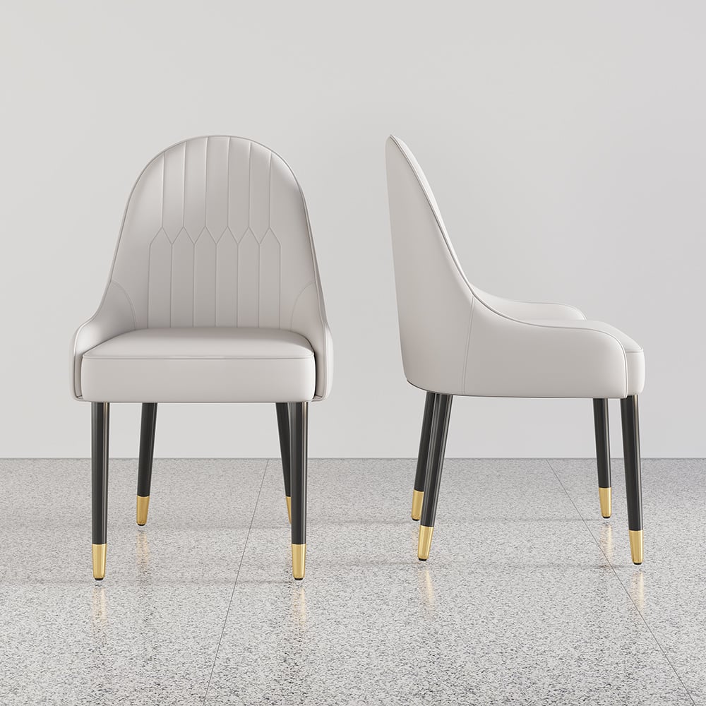 Modern PU Leather (Set of 2) Dining Chairs with Metal Legs White