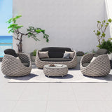 Tatta 4 Pieces Woven Rope Outdoor Swivel Sofa Set 360 Degree Rotatable with Coffee Table Gray