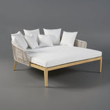 Modern Style Rattan Outdoor Daybed with Cushion Pillow in White White & Gray