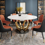 Contemporary Round Dining Table Set of 7 with Upholstered Chairs With Chairs