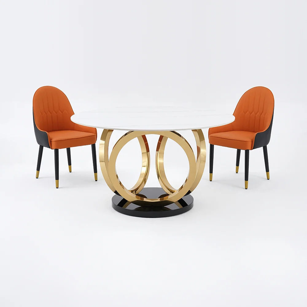 Contemporary Round Dining Table Set of 7 with Upholstered Chairs With Chairs